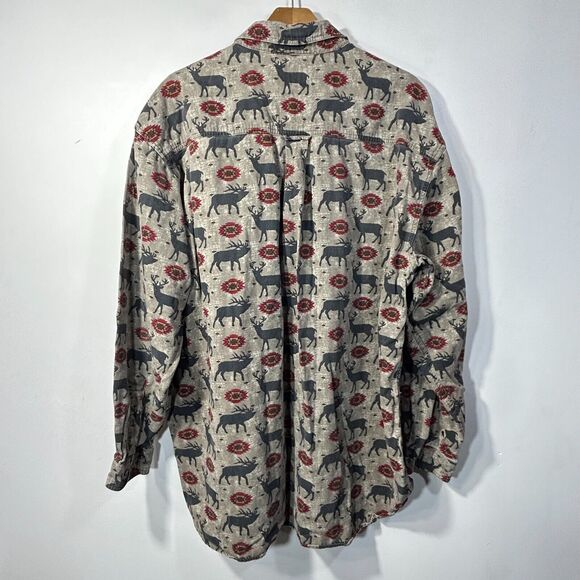 Buck Deer Flannel Print Shirt Mens 2XLT North River Outfitters Brown 17.5" x 35" - Picture 2 of 8